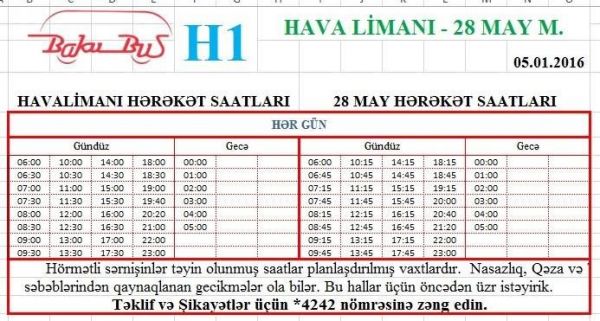 Aeporta işləyən avtobusların qrafiki açıqlandı - CƏDVƏL