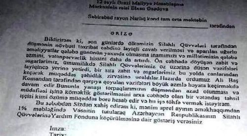 Müəllimlərdən ordu üçün kütləvi pul yığılır