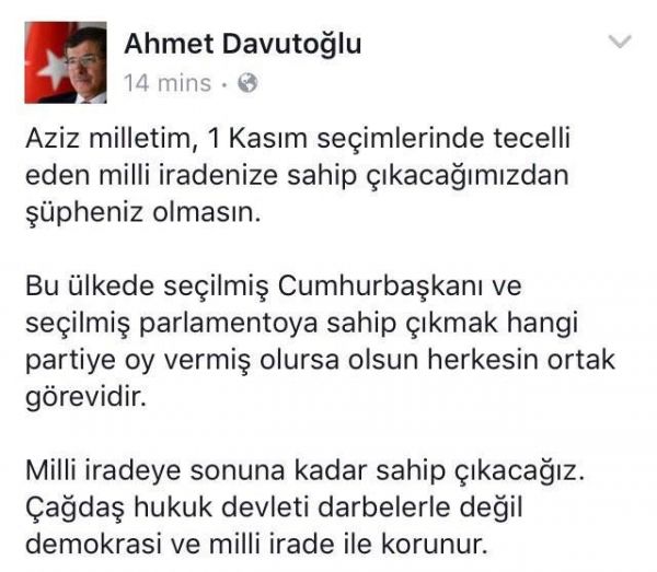 Davudoğludan xalqa müraciət