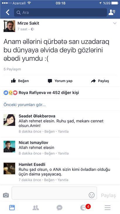 Qənimət Zahid və Mirzə Sakit qardaşlarının anası dünyasını dəyişdi