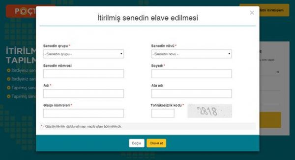 İtirilmiş sənədlərin tapılması üzrə xidmət istifadəyə verildi