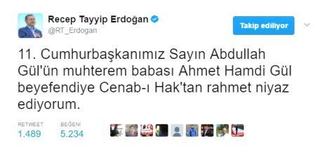 Ərdoğan Abdullah Gülə baş sağlığı verdi