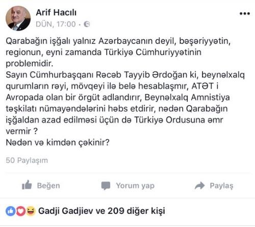 Arif Hacılı: "Nədən və kimdən çəkinirsən"