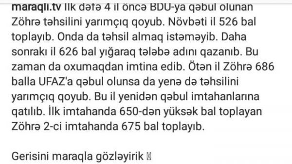 686 bal toplayan qız universitetdən imtina etdi: Hər kəs ondan danışır - FOTO