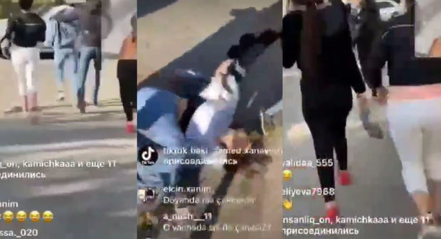 Bakıda qızlar arasında kütləvi dava: “Üzr istə” deyə-deyə döydülər – VİDEO