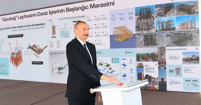 Prezident İlham Əliyev “Qarabağ” yatağının dayaq blokunun dənizə yola salınması mərasimində iştirak edib (FOTO)