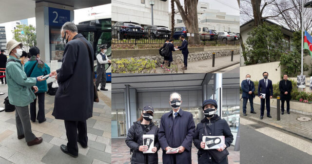Tokio sakinlərinə üzərində “Xocalıya ədalət!” yazılmış tibbi maskalar paylanılıb