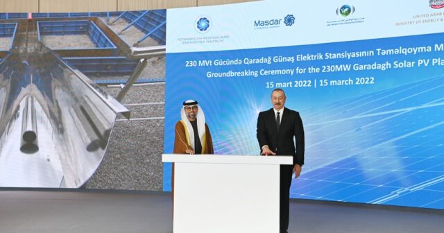 İlham Əliyev Qaradağ Günəş Elektrik Stansiyasının təməlqoyma mərasimində iştirak edib