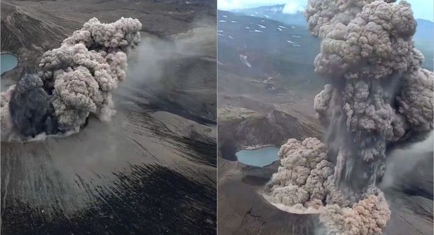 Ebeko vulkanının püskürməsindən ehtişamlı görüntü – VİDEO