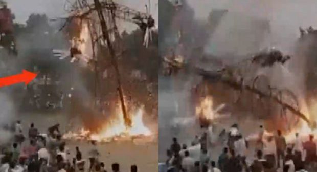 Hindistanda yanan heykəl insanların üzərinə aşdı, çox sayda yaralı var – VİDEO