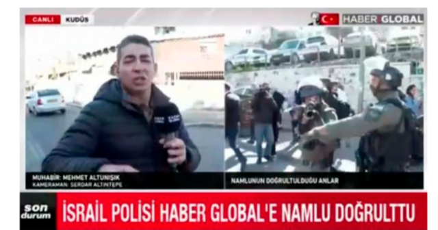 İsrail polisi Qüdsdə “Haber Global”ın əməkdaşlarına silah tuşlayıb