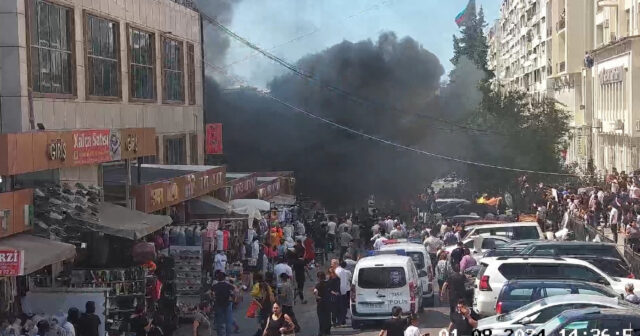 “8-ci kilometr bazar”ının yaxınlığındakı ticarət mərkəzi yanır