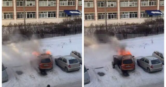 Təsadüfən yoldan keçən şəxs yanan avtomobildən sürücünü XİLAS ETDİ – VİDEO