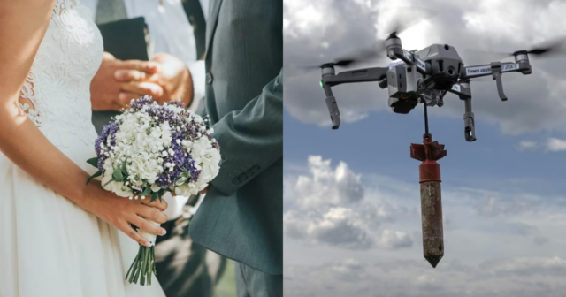 Toy fotosessiyası zamanı səmada dron VURULDU – VİDEO