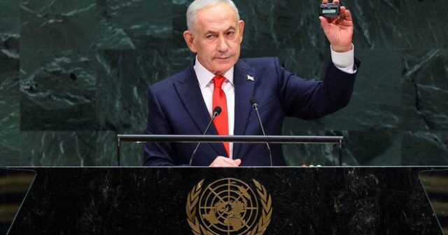 Netanyahu BMT tribunasından peycer göstərərək “Hizbullah”ı XATIRLADIB – VİDEO