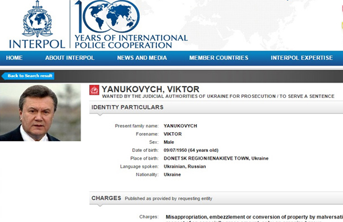 Yanukoviç beynəlxalq axtarışda