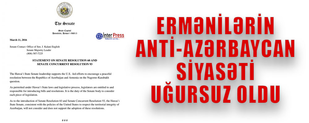 Ermənilərin anti-Azərbaycan siyasəti uğursuz oldu