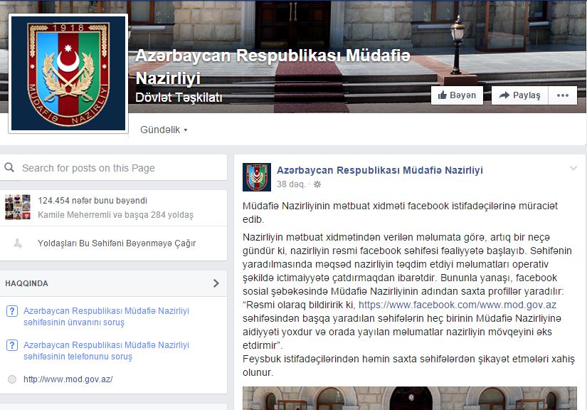 Müdafiə Nazirliyi Facebook istifadəçilərinə müraciət etdi