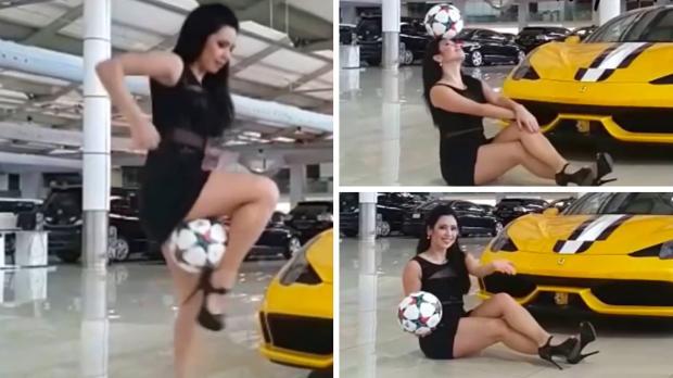 Brazilayalı model futbol topu ilə maraqlı şou göstərib