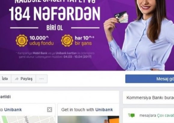 “Facebook” istifadəçiləri “Unibank”ı öz səhifəsində topa tutdular