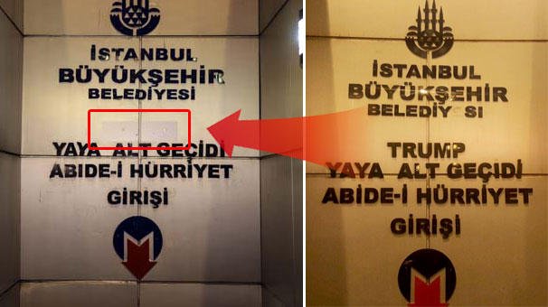 İstanbulda yeraltı keçiddən Trampın adı götürüldü