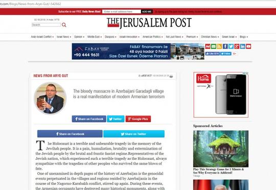 Qaradağlıdakı qırğın erməni terrorizminə əsl sübutdur – Jerusalem Post