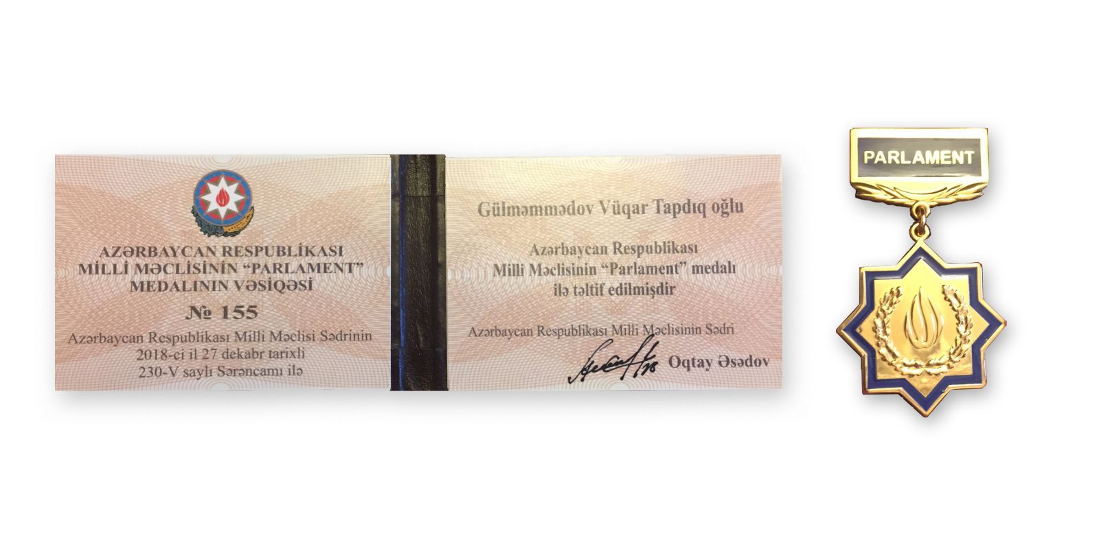 Hesablama Palatasının sədri Vüqar Gülməmmədov “Parlament” medalı ilə təltif edilib