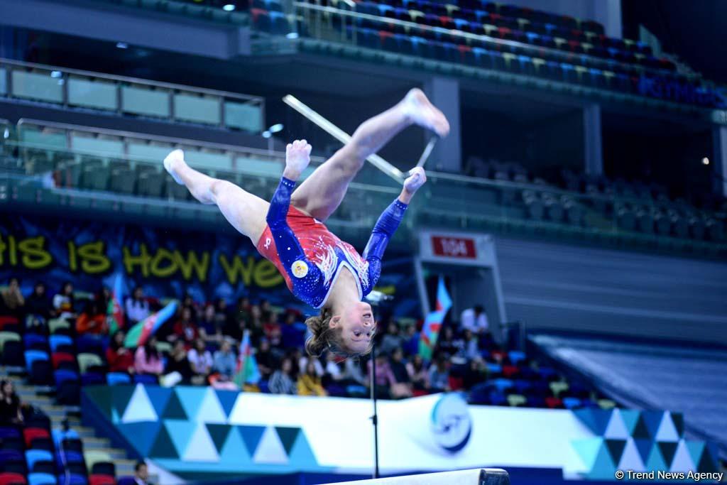 Milli Gimnastika Arenasında idman gimnastikası üzrə Dünya Kuboku çərçivəsində yarışlar davam edir